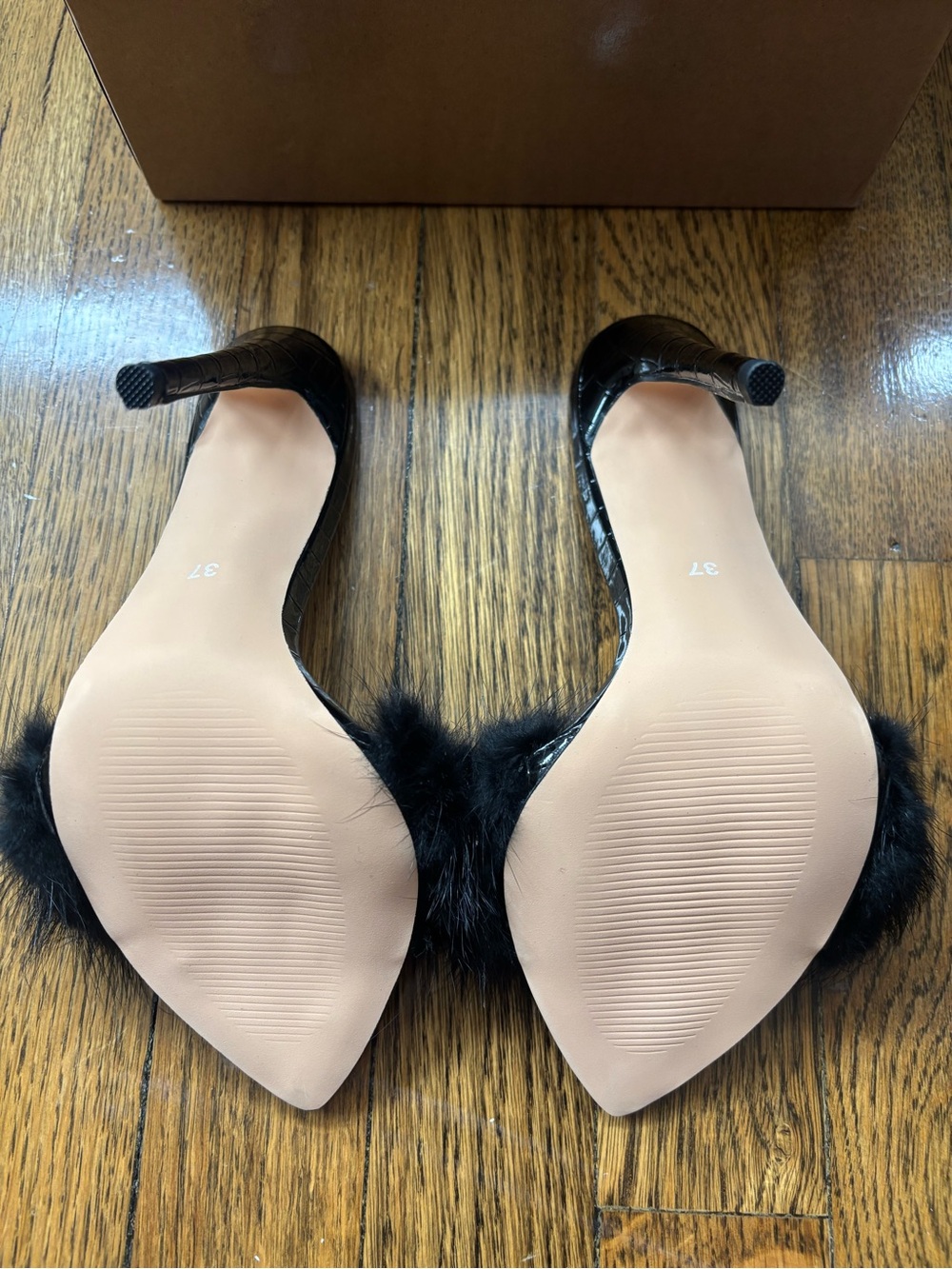 Faux Fur Black Slide Heels, Size 37. Unworn - Picture 5 of 5
